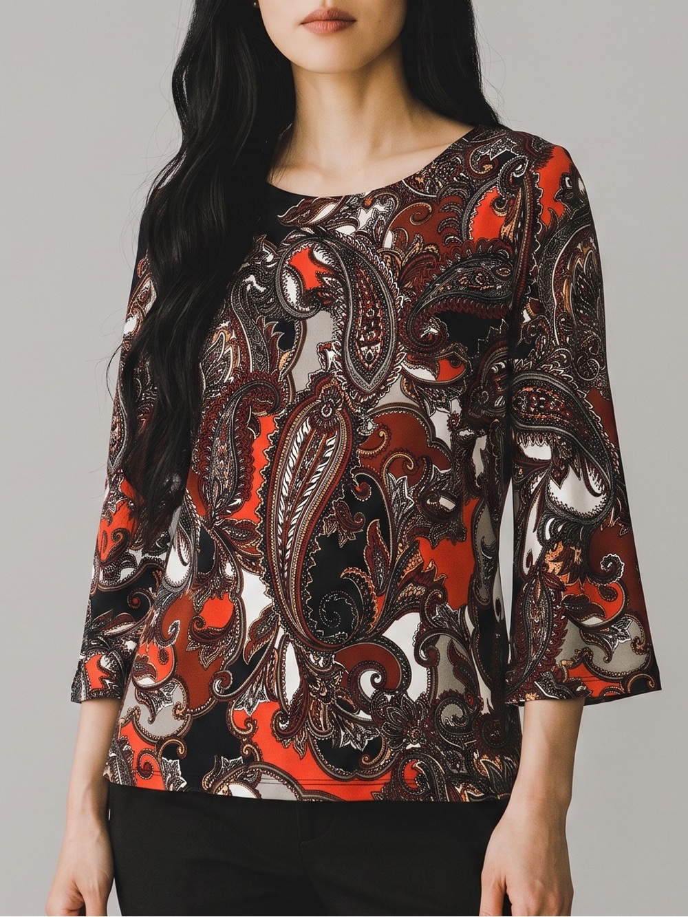 Ruby Rd. Red Paisley Boatneck Blouse